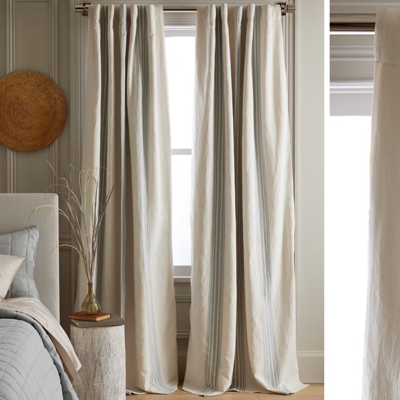 NWT QUINCE Set 2 48x96 Coastal Stripe Linen Cotton Room Darkening Curtains 4877